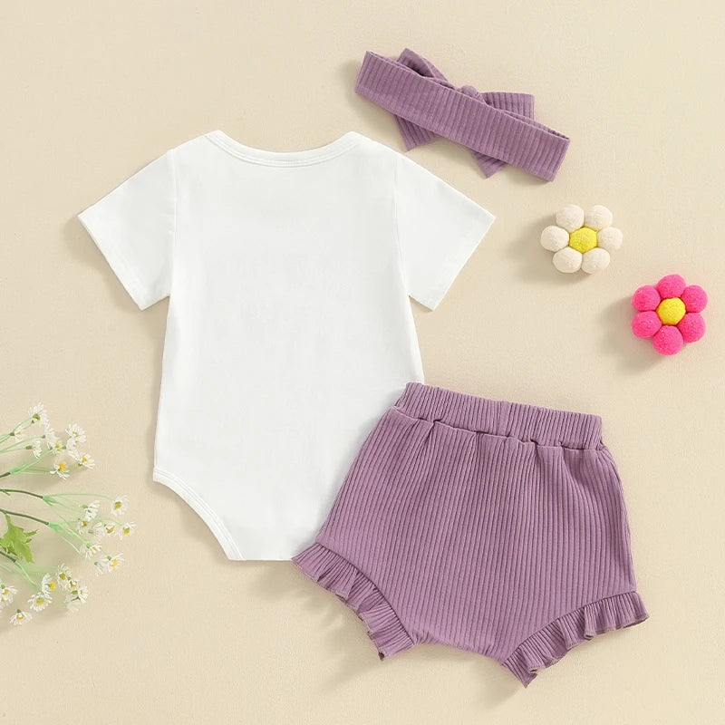 Toddler Girls 2-Piece Outfit Sleeveless Floral Print Top with Ruffle Shorts and Matching Headband Summer Set for Baby Girls