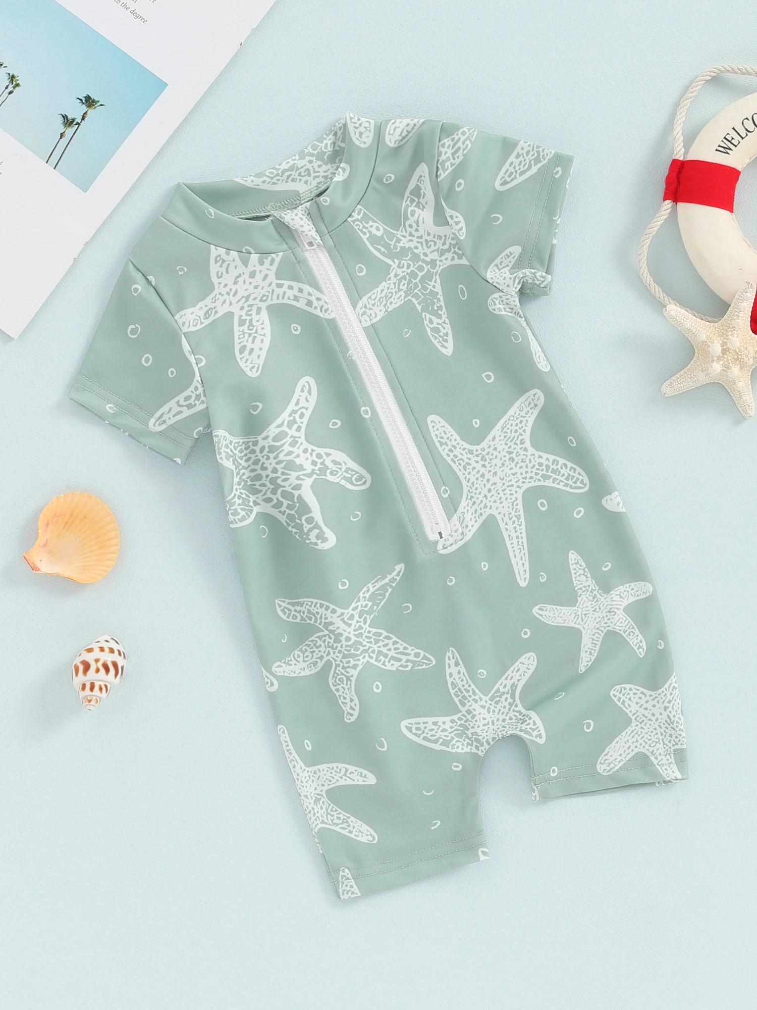 Baby Girls  Swimsuit Sun Protection Long Sleeve Zipper Rash Guard Swimwear with Cute Mermaid Print