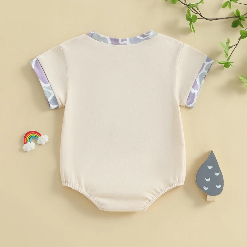 Cute Baby Boys Rompers with Bear Print and Button Closure Round Neck Short Sleeve Infant Bodysuits Jumpsuits