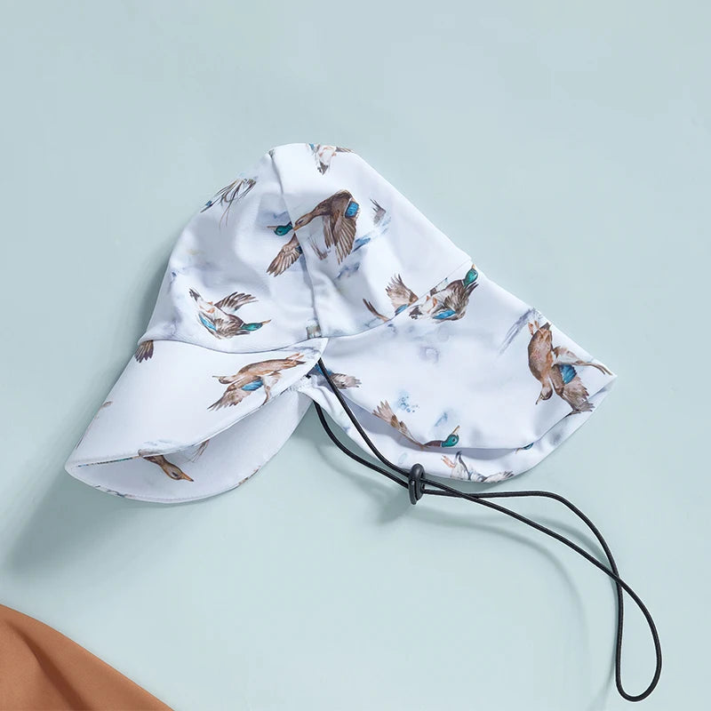 Baby Rash Guard Swimsuit with Hat 2 Pcs Set Floral Print Zip Up Long Sleeve Crew Neck Toddler Girls Swimwears
