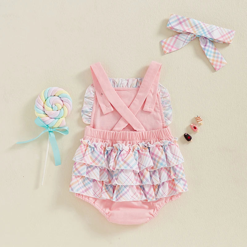 Toddler Girl Sleeveless Romper Adorable Watermelon Print Ruffles Summer Jumpsuit with Matching Headband Set Cute Outfits for