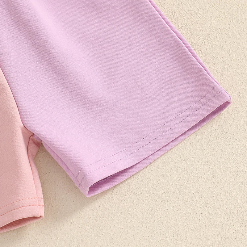 Infant Girl Summer Outfit Set with Cute Letter Print T-shirt and Elastic Waist Shorts for Toddler Girls - 2 Piece Contrast