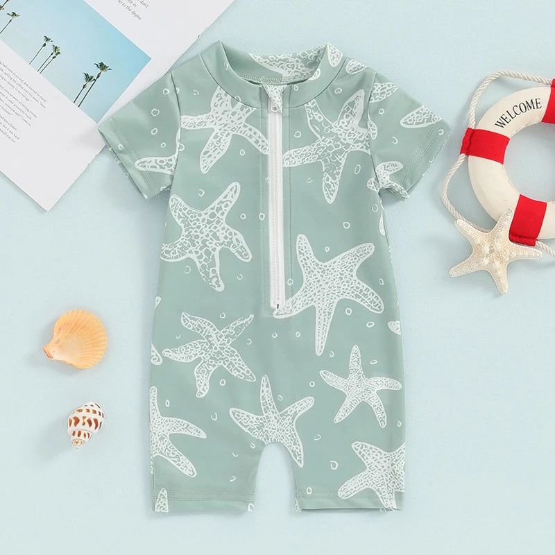 Baby Girls  Swimsuit Sun Protection Long Sleeve Zipper Rash Guard Swimwear with Cute Mermaid Print