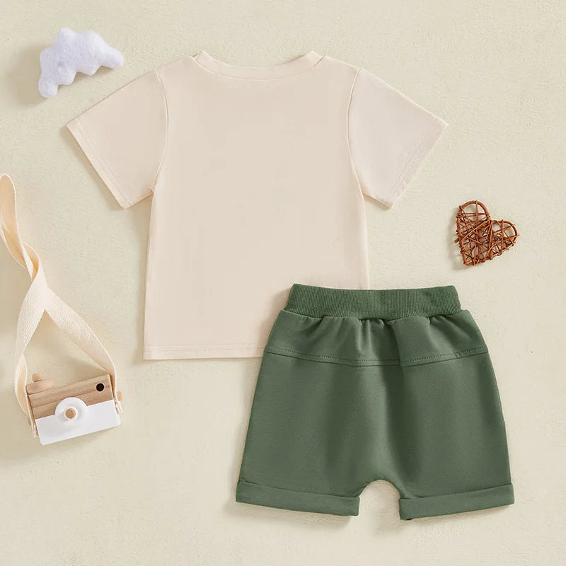 Infant Boy Summer Outfit Set with Printed T-shirt and Elastic Waist Shorts 2 Piece Toddler Clothing Set for Boys