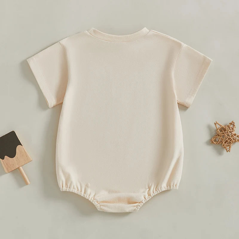 Adorable Toddler Playsuit with Cute Animal Print Round Neck Short Sleeve Baby  for Warm Weather Fun