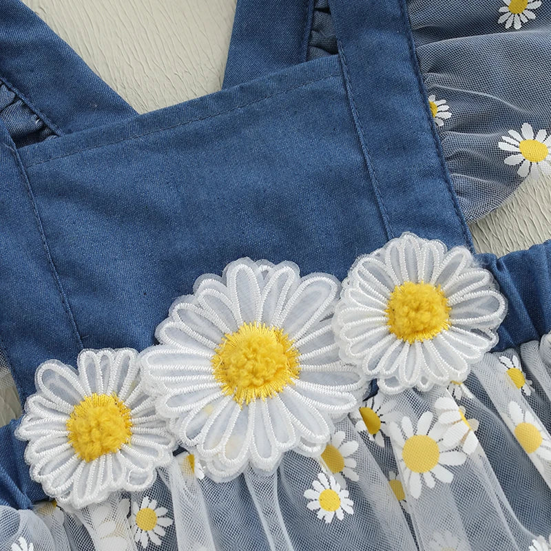 Toddler Girls Floral Print Sleeveless Romper Dress with Matching Headband Set for Summer Outfits and Photoshoots