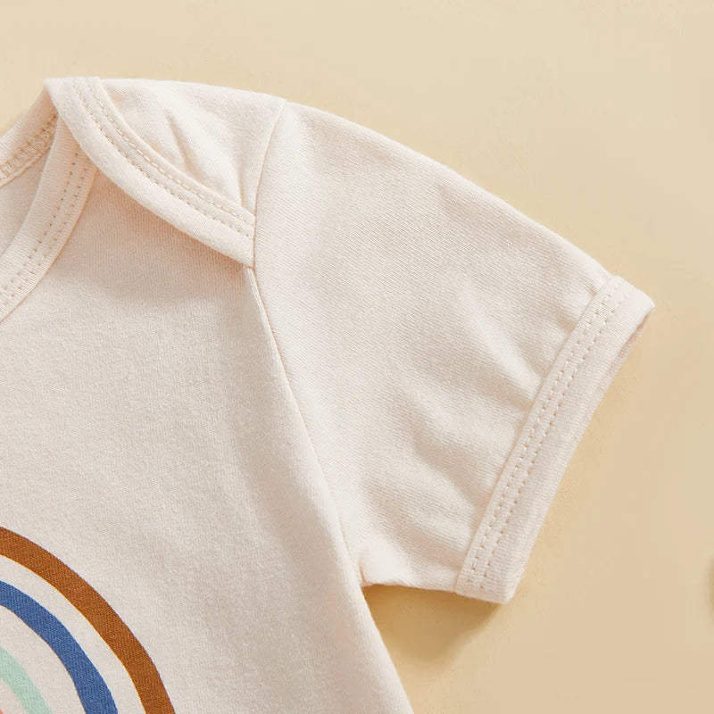 Infant Unisex Jumpsuits Vintage Cap Sleeve Crew Neck Cloud Pattern  Outfit Romper Suit