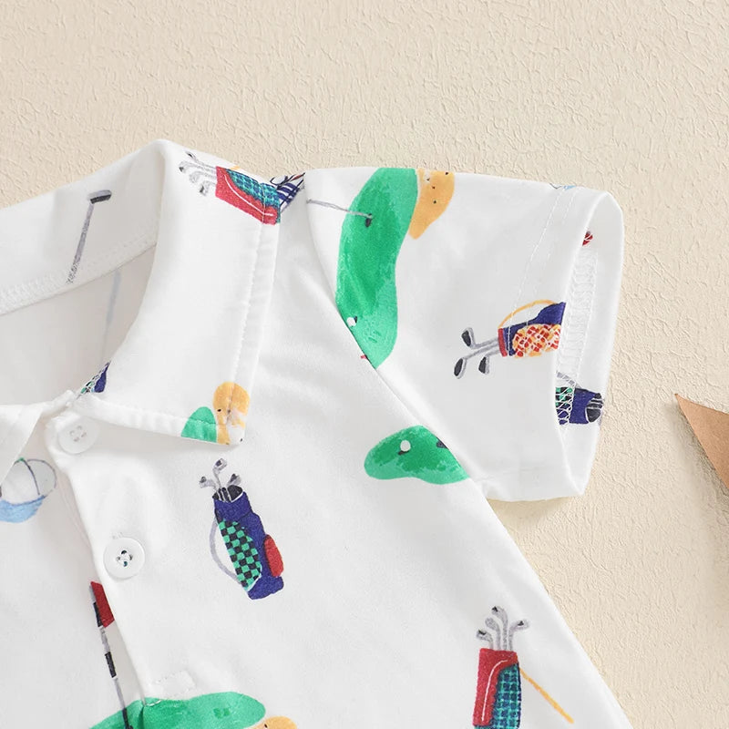 Infant Unisex Golf  with Half Button-up Lapel Neck and Short Sleeves Adorable Summer Romper for Baby Boy or Girl
