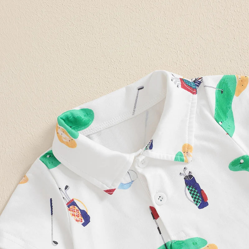 Infant Unisex Golf  with Half Button-up Lapel Neck and Short Sleeves Adorable Summer Romper for Baby Boy or Girl