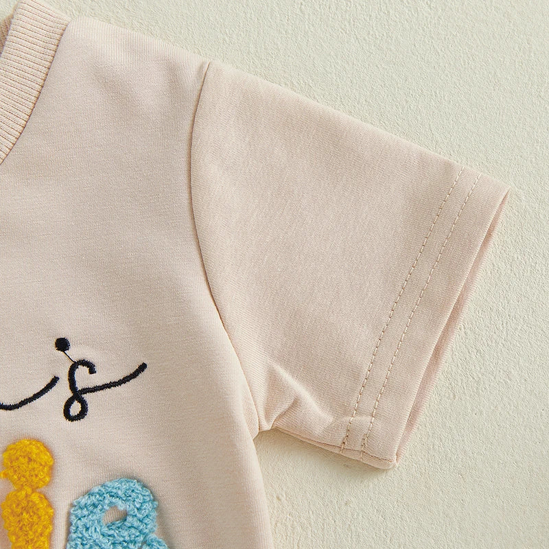 Adorable Toddler Girls Summer Outfit with Embroidered Letters Short Sleeve T-Shirt and Elastic Shorts - 2 Piece Set for a