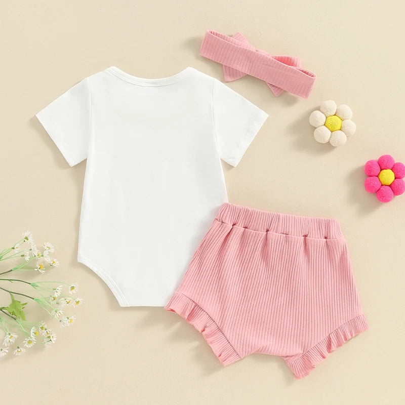 Toddler Girls 2-Piece Outfit Sleeveless Floral Print Top with Ruffle Shorts and Matching Headband Summer Set for Baby Girls
