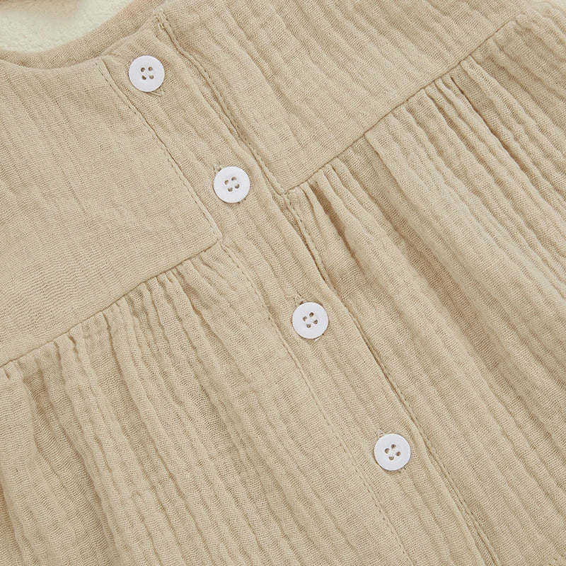 Adorable Toddler Girls Sleeveless Top and Ruffled Shorts Set with Tie-Up Straps and Button Detail - Stylish Summer Outfit