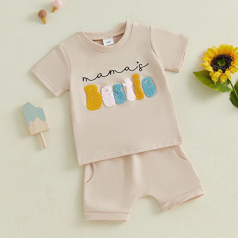 Adorable Toddler Girls Summer Outfit with Embroidered Letters Short Sleeve T-Shirt and Elastic Shorts - 2 Piece Set for a