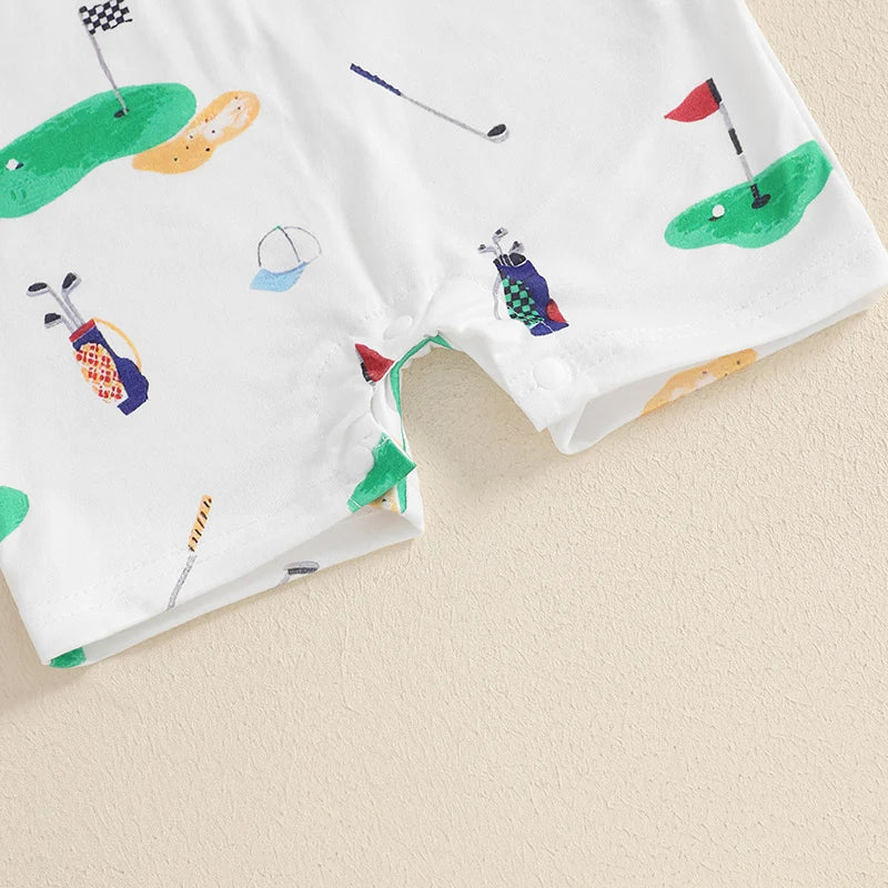 Infant Unisex Golf  with Half Button-up Lapel Neck and Short Sleeves Adorable Summer Romper for Baby Boy or Girl