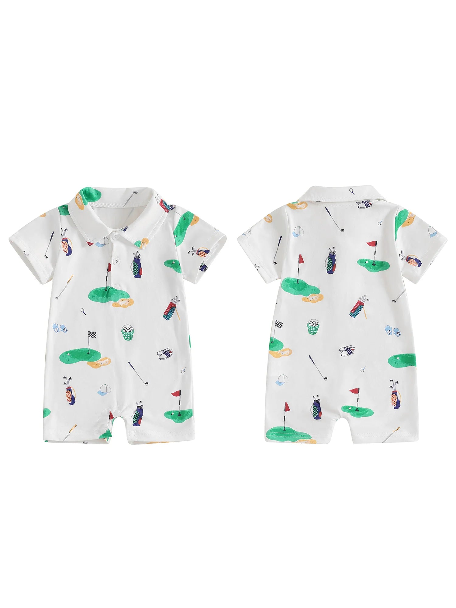 Infant Unisex Golf  with Half Button-up Lapel Neck and Short Sleeves Adorable Summer Romper for Baby Boy or Girl
