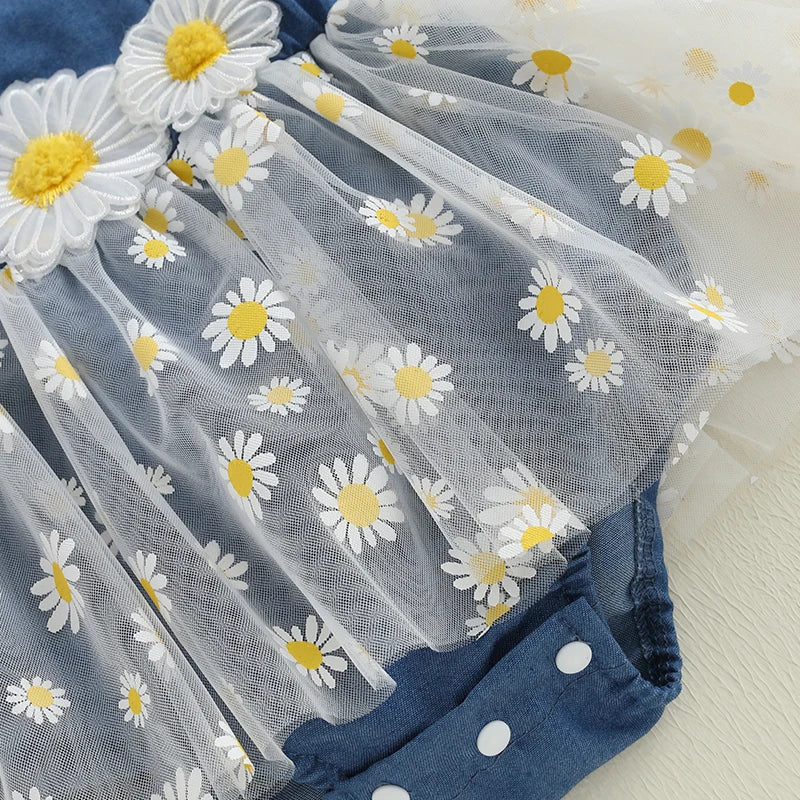 Toddler Girls Floral Print Sleeveless Romper Dress with Matching Headband Set for Summer Outfits and Photoshoots