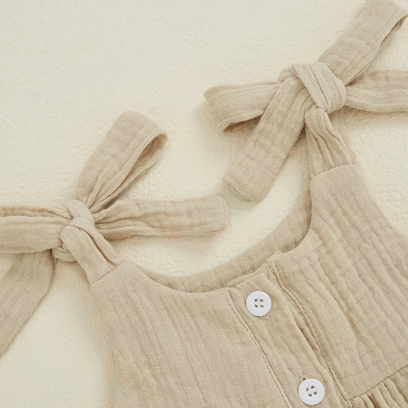 Adorable Toddler Girls Sleeveless Top and Ruffled Shorts Set with Tie-Up Straps and Button Detail - Stylish Summer Outfit