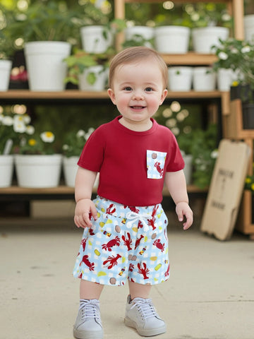 Toddler Boys 2-Piece Outfit Short Sleeve Tee with Fun Dinosaur Print Shorts Set for Summer Playtime