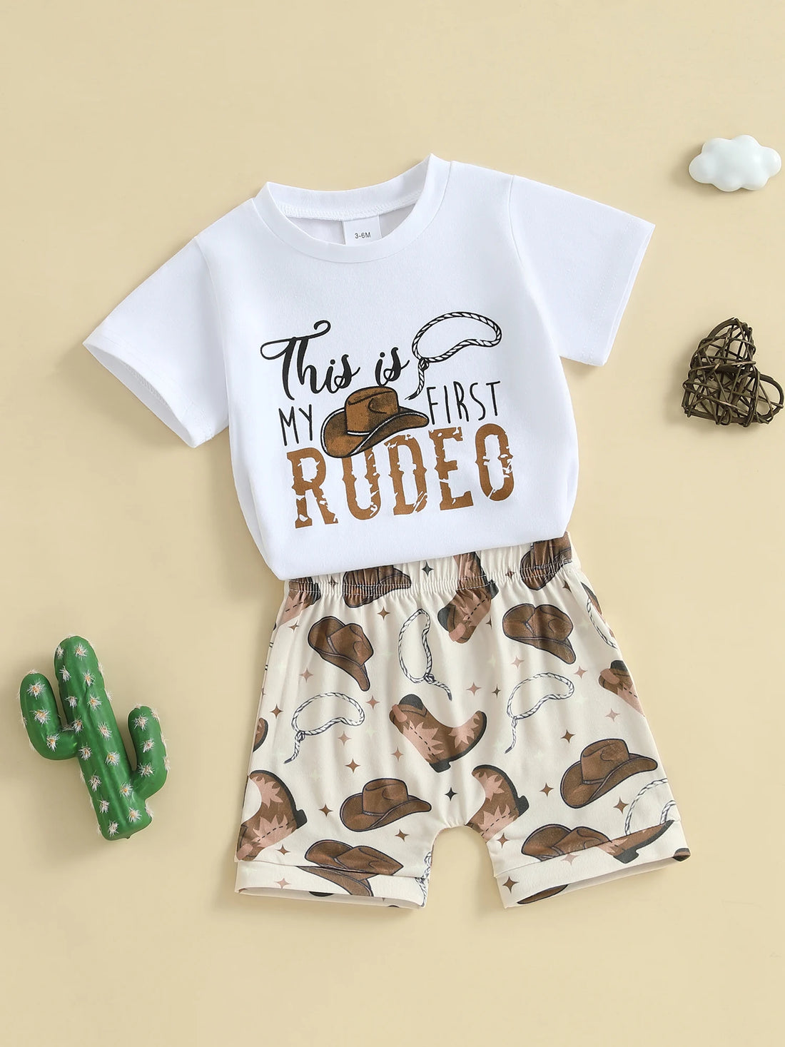 Infant Cowboy Style Shirt and Shorts Set for Little Boys Western Theme Outfit with Letter Print Tee and Boot Shorts 2 Piece