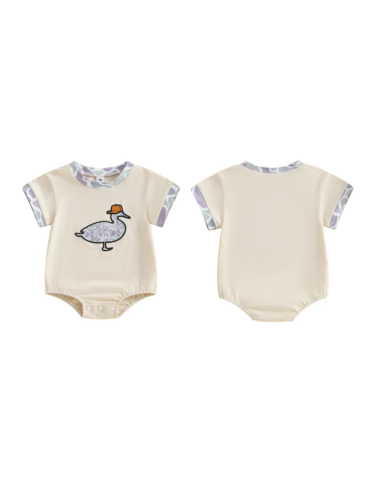 Cute Baby Boys Rompers with Bear Print and Button Closure Round Neck Short Sleeve Infant Bodysuits Jumpsuits