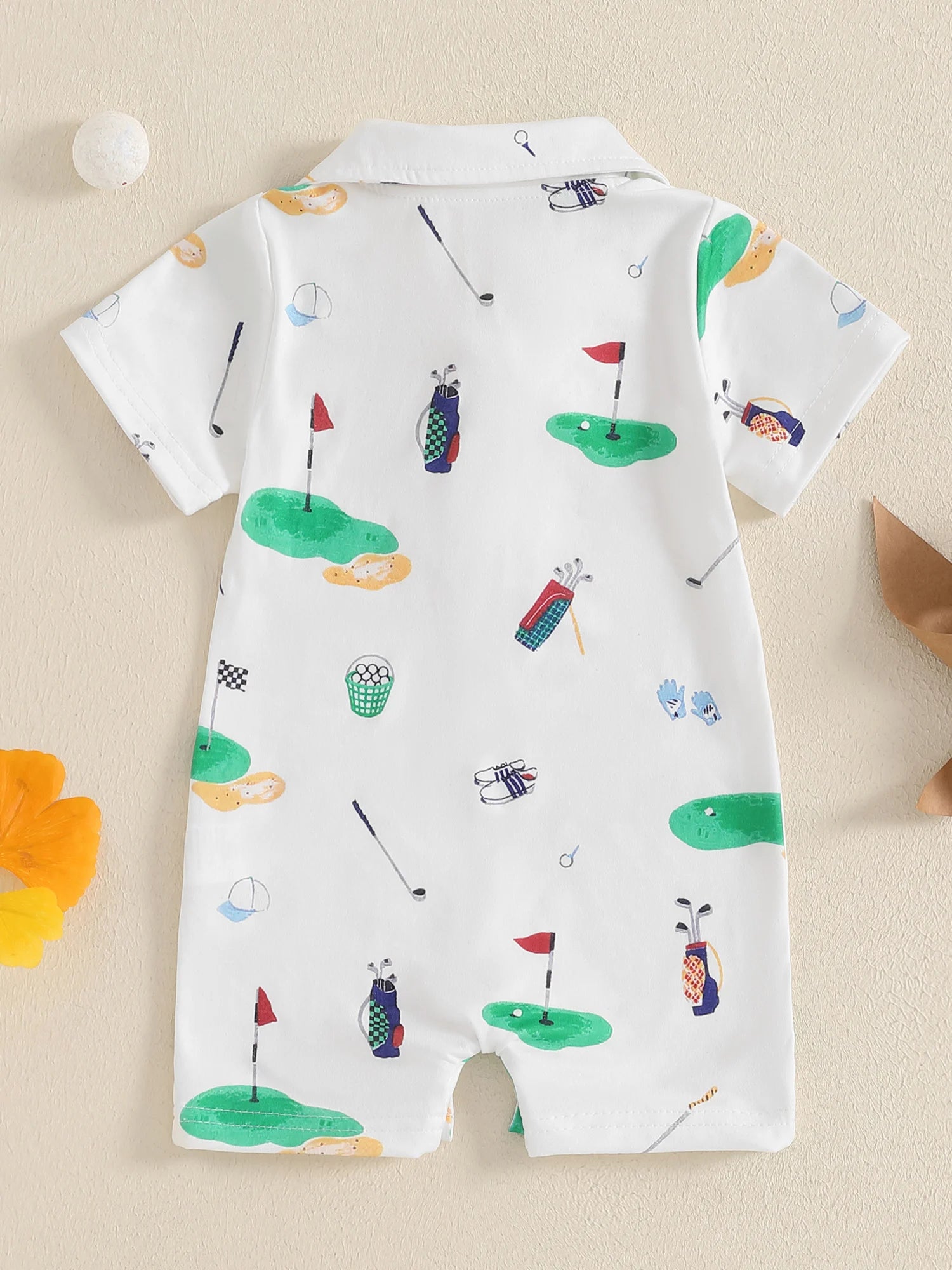 Infant Unisex Golf  with Half Button-up Lapel Neck and Short Sleeves Adorable Summer Romper for Baby Boy or Girl
