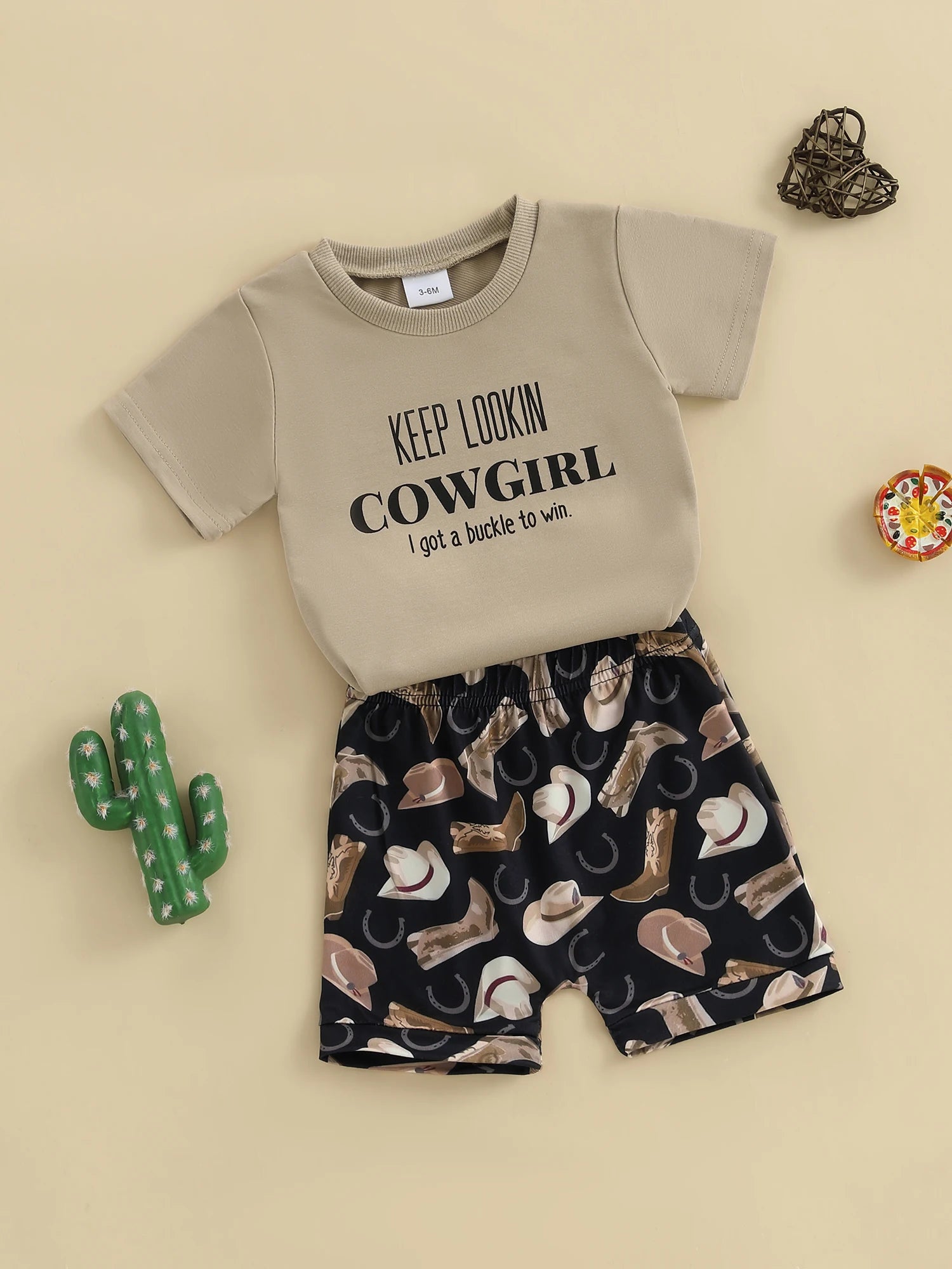 Toddler Boys Cowboy Style Clothing Set with Graphic Tee and Printed Shorts Complete Outfit with Boots and Cap for Western