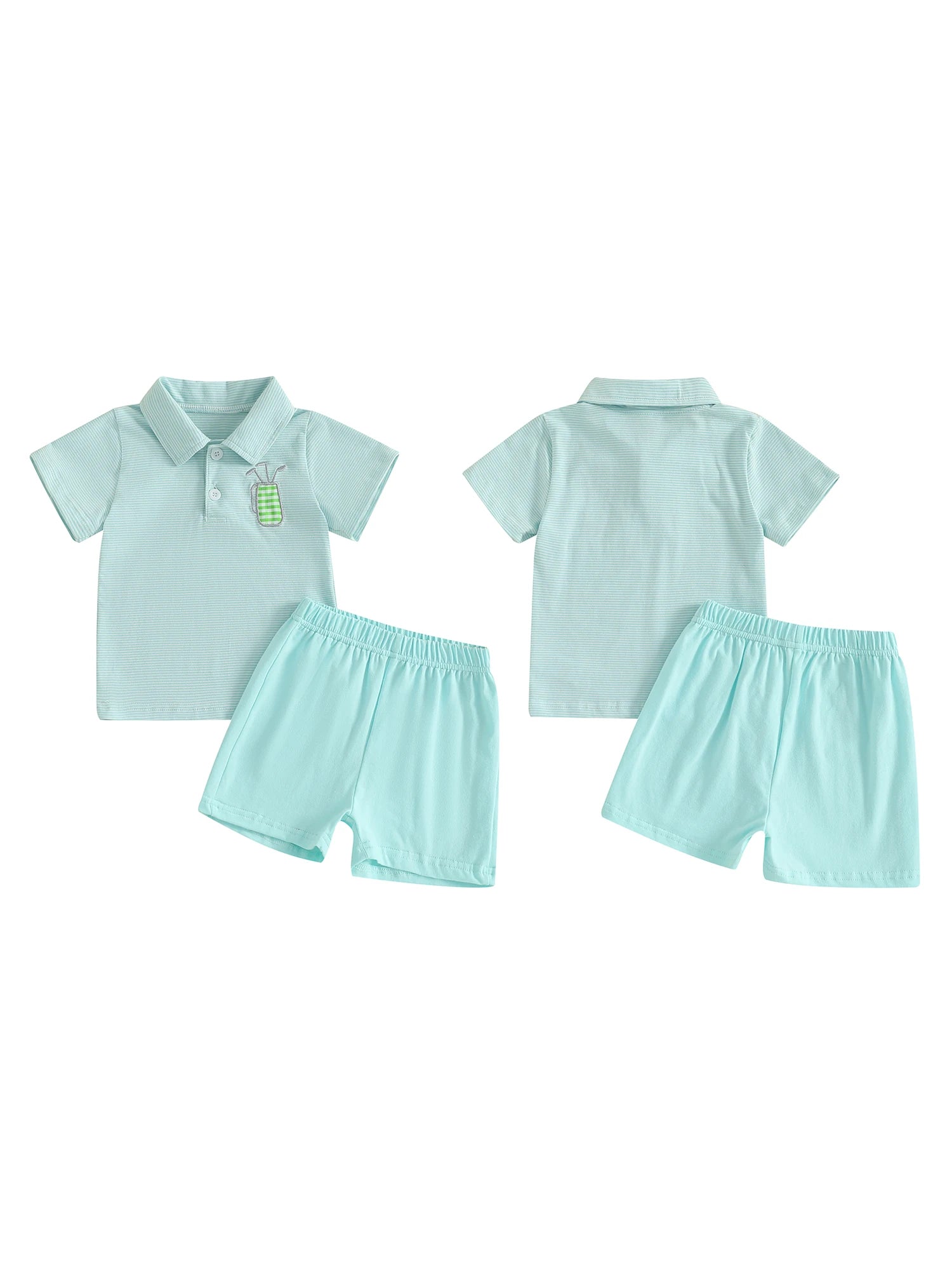 Adorable Infant Boy Golf Attire with Striped Collared Shirt and Elastic Waist Shorts - 2 Piece Summer Ensemble