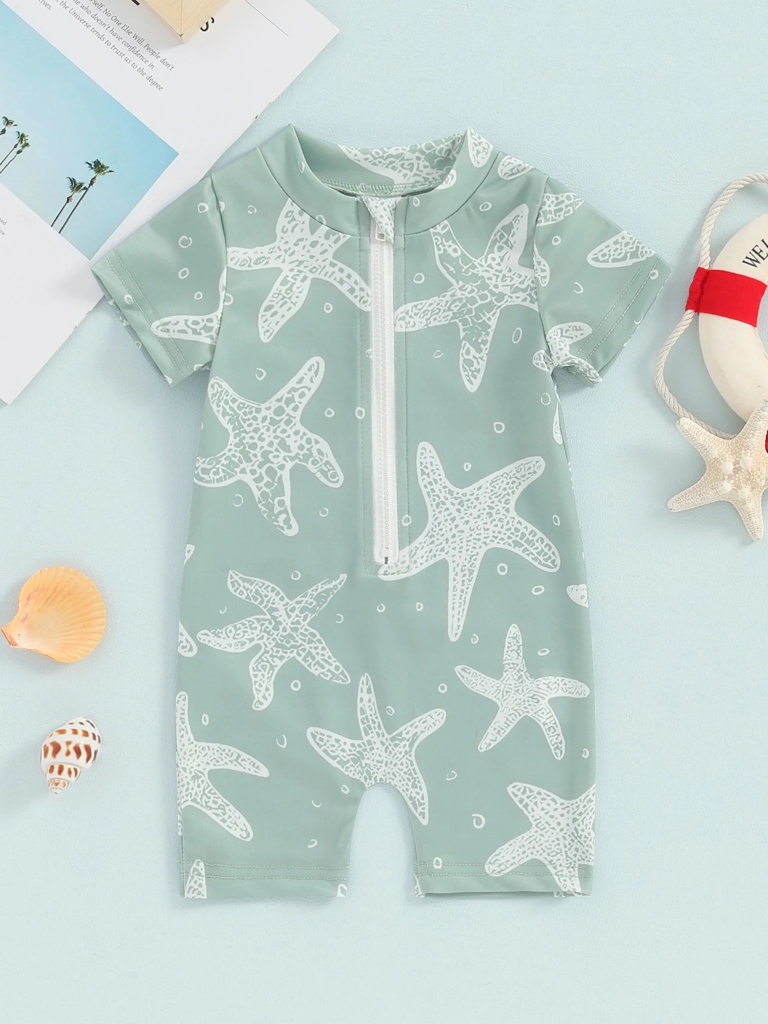 Baby Girls  Swimsuit Sun Protection Long Sleeve Zipper Rash Guard Swimwear with Cute Mermaid Print