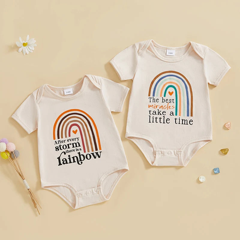 Infant Unisex Jumpsuits Vintage Cap Sleeve Crew Neck Cloud Pattern  Outfit Romper Suit