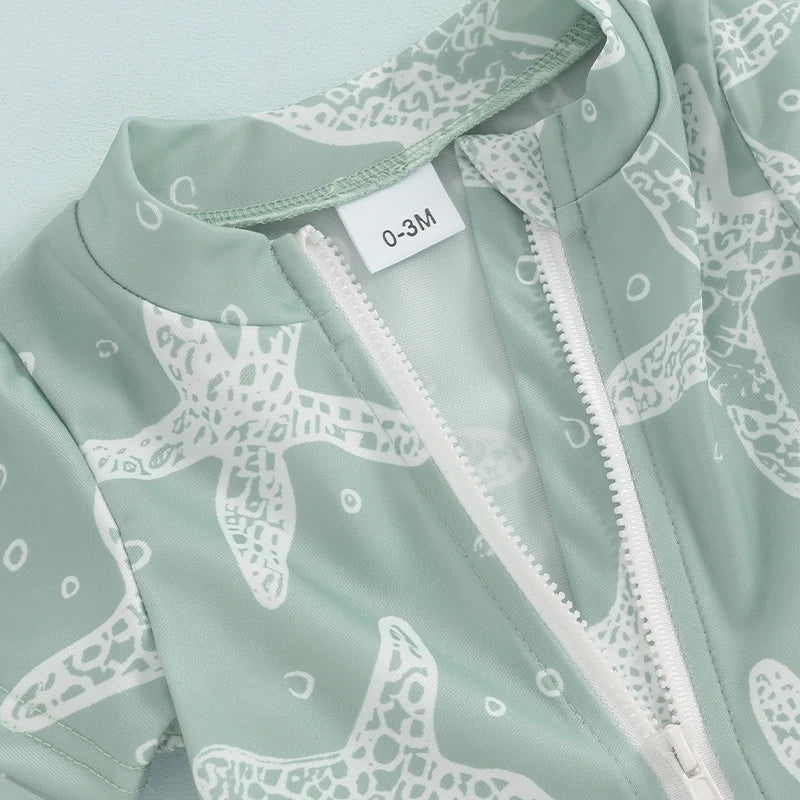 Baby Girls  Swimsuit Sun Protection Long Sleeve Zipper Rash Guard Swimwear with Cute Mermaid Print