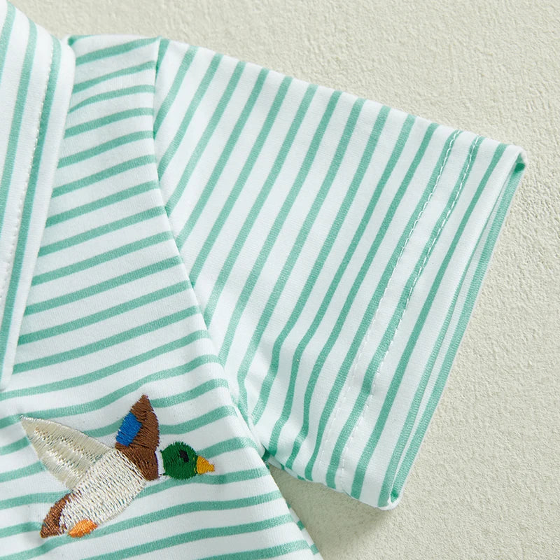 Cute Infant Polo with Duck Short Sleeve Collared Striped Shirt for Infant Boys