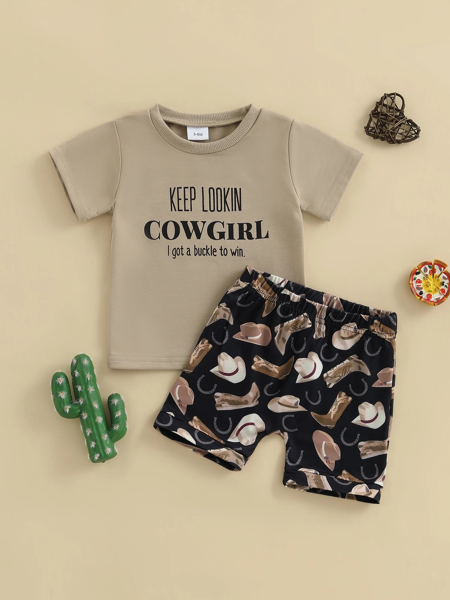 Toddler Boys Cowboy Style Clothing Set with Graphic Tee and Printed Shorts Complete Outfit with Boots and Cap for Western