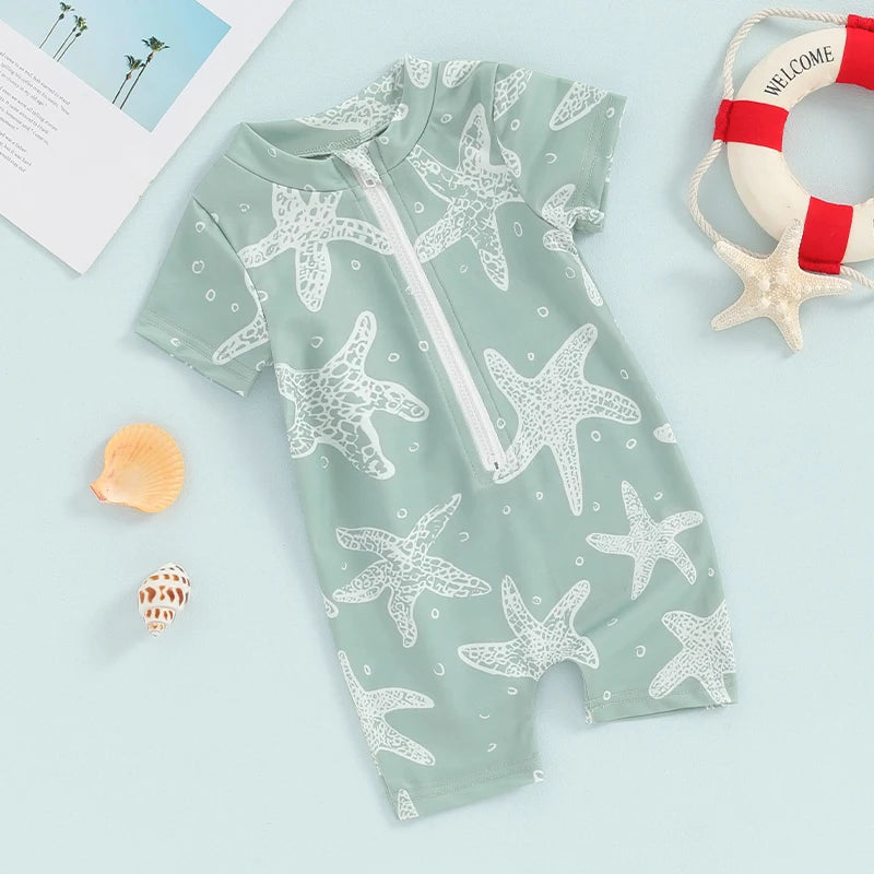 Baby Girls  Swimsuit Sun Protection Long Sleeve Zipper Rash Guard Swimwear with Cute Mermaid Print