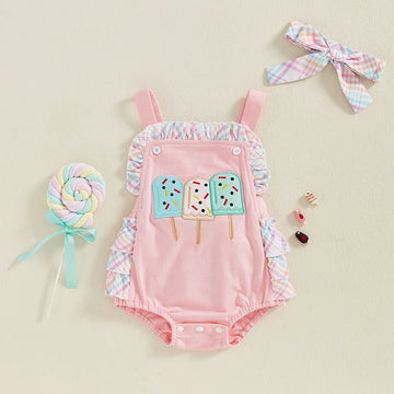 Toddler Girl Sleeveless Romper Adorable Watermelon Print Ruffles Summer Jumpsuit with Matching Headband Set Cute Outfits for
