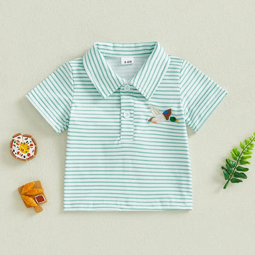 Cute Infant Polo with Duck Short Sleeve Collared Striped Shirt for Infant Boys