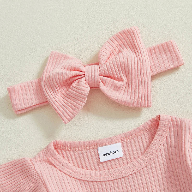 Adorable Baby Girls 4-Piece Set with Letter Print Romper Ruffles Layered Skorts Headband and Socks for a Cute Look