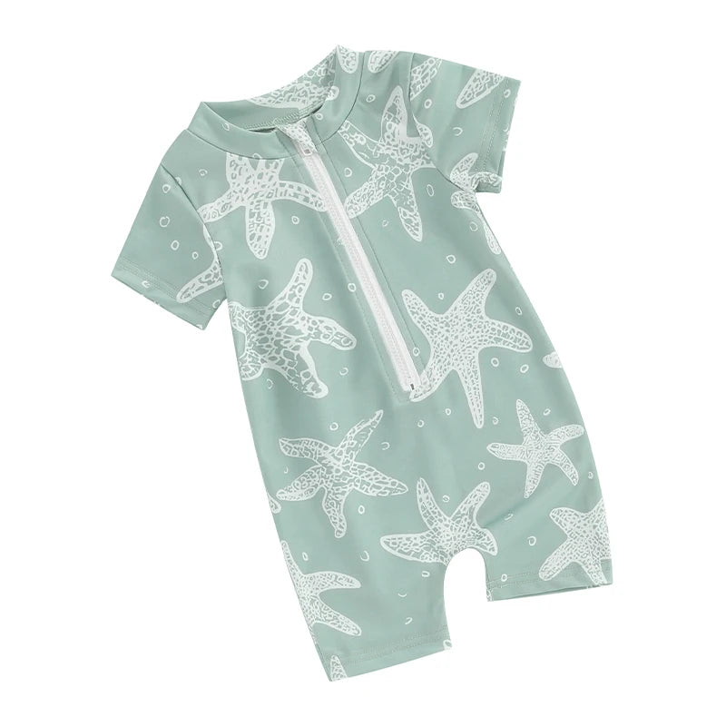Baby Girls  Swimsuit Sun Protection Long Sleeve Zipper Rash Guard Swimwear with Cute Mermaid Print