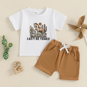 Toddler Boys Casual Summer Outfits Dinosaur Striped Print Short Sleeves T-Shirt and Elastic Shorts Set for 2 Piece Clothing
