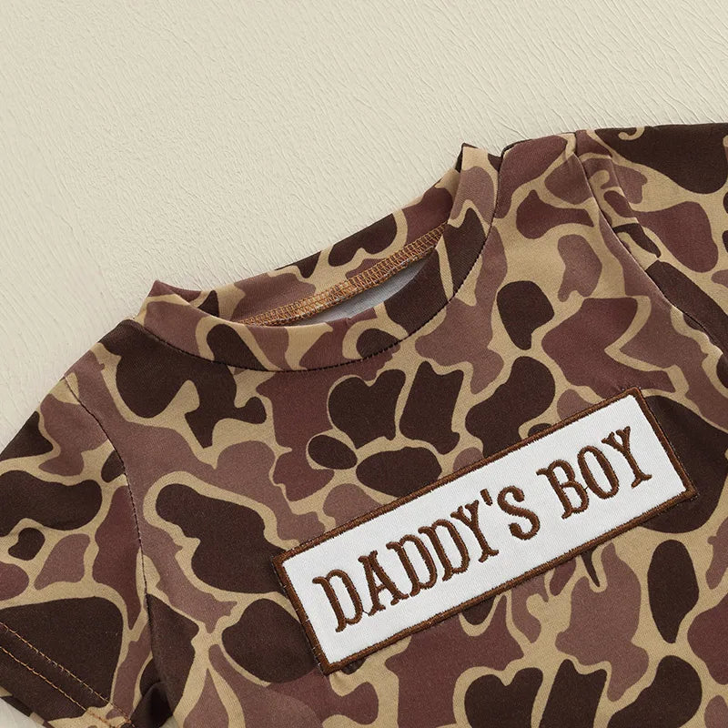 Boys Summer Outfit Set with Short Sleeve Camouflage Top and Drawstring Shorts O Neck Design for Comfort and Style