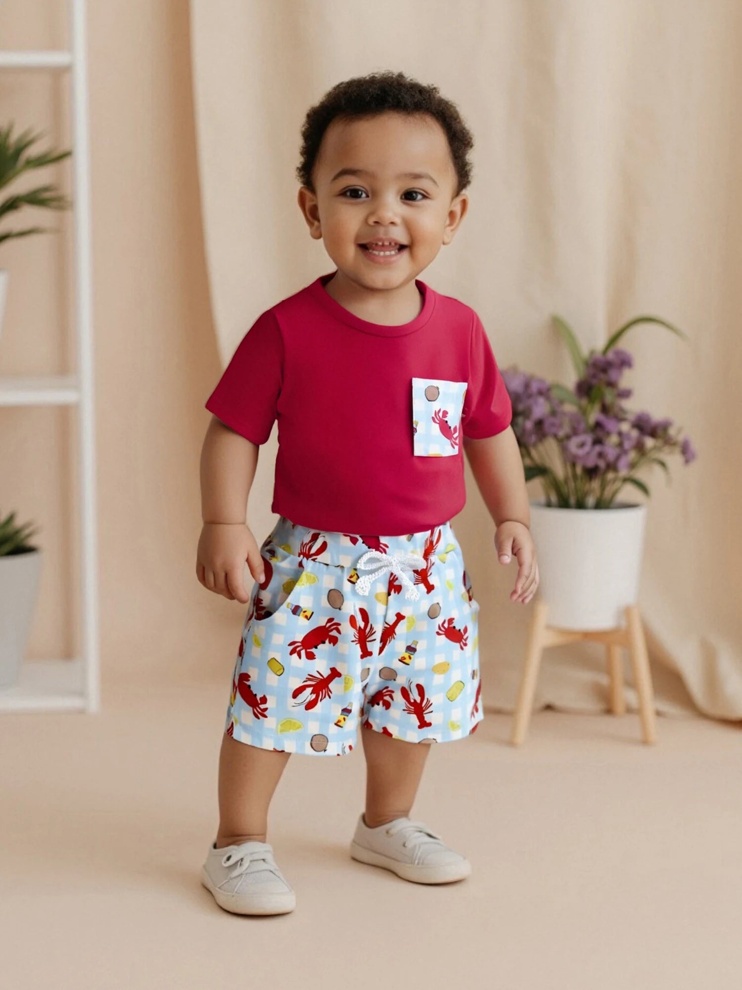 Toddler Boys 2-Piece Outfit Short Sleeve Tee with Fun Dinosaur Print Shorts Set for Summer Playtime