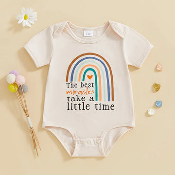 Infant Unisex Jumpsuits Vintage Cap Sleeve Crew Neck Cloud Pattern  Outfit Romper Suit