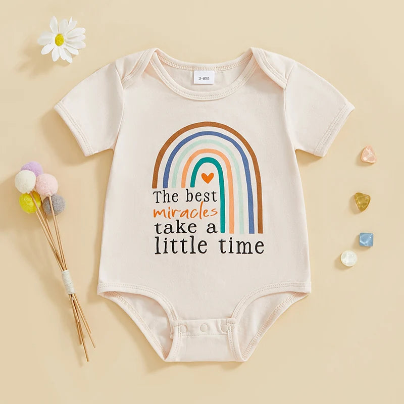 Infant Unisex Jumpsuits Vintage Cap Sleeve Crew Neck Cloud Pattern  Outfit Romper Suit