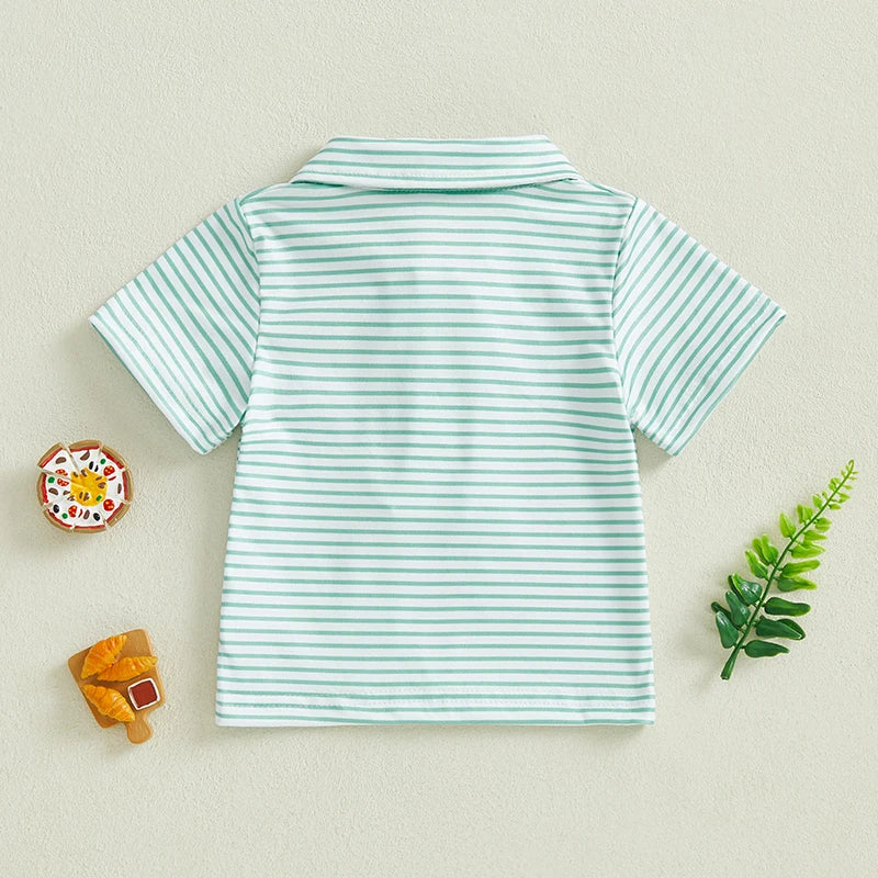 Cute Infant Polo with Duck Short Sleeve Collared Striped Shirt for Infant Boys
