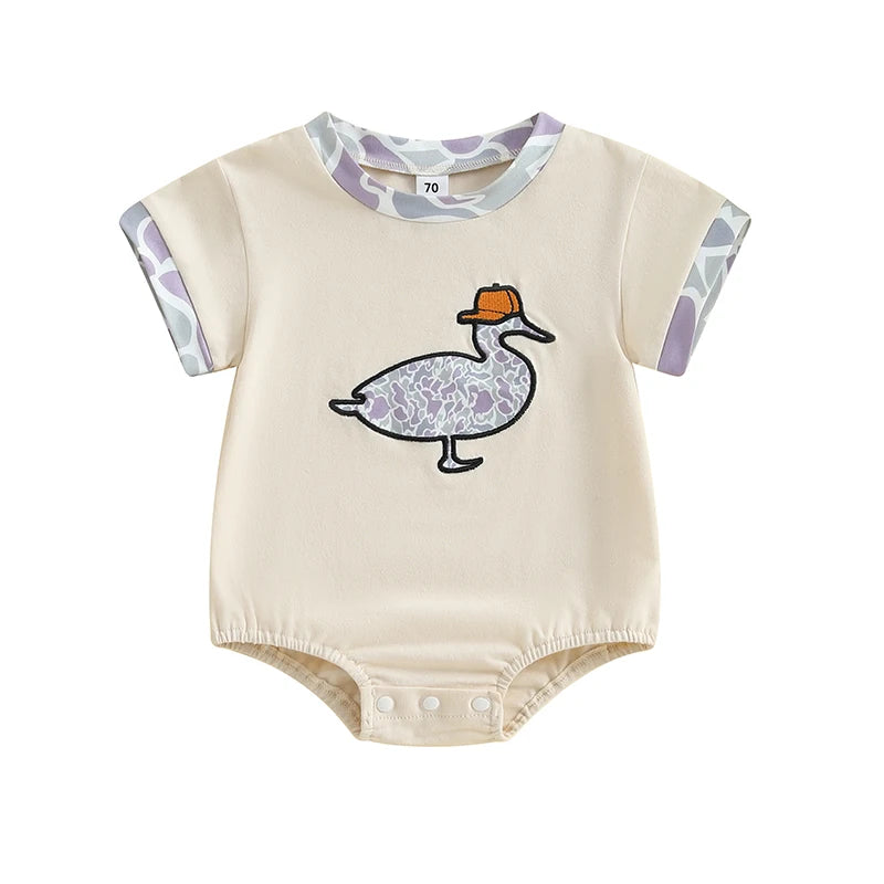 Cute Baby Boys Rompers with Bear Print and Button Closure Round Neck Short Sleeve Infant Bodysuits Jumpsuits