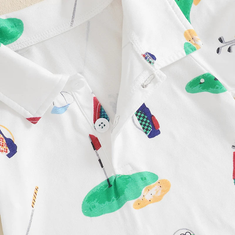 Infant Unisex Golf  with Half Button-up Lapel Neck and Short Sleeves Adorable Summer Romper for Baby Boy or Girl