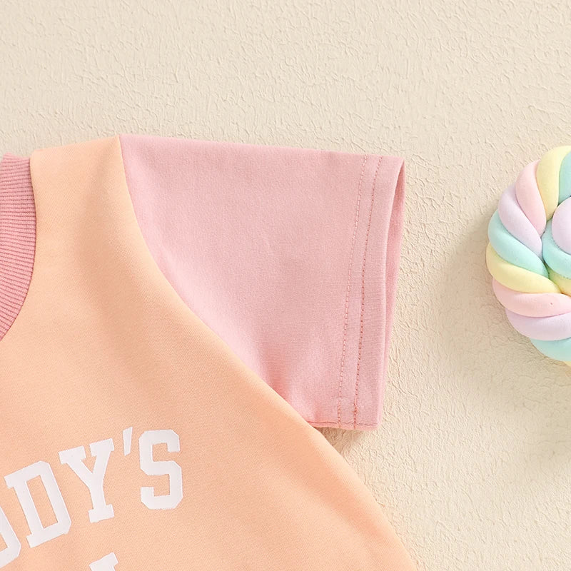 Infant Girl Summer Outfit Set with Cute Letter Print T-shirt and Elastic Waist Shorts for Toddler Girls - 2 Piece Contrast