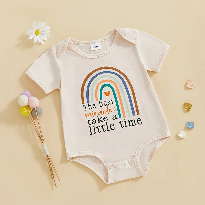 Infant Unisex Jumpsuits Vintage Cap Sleeve Crew Neck Cloud Pattern  Outfit Romper Suit
